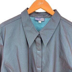 Venezia Jeans Womens Stretch Button Up Shirt Teal 3/4 Sleeve Size 22/24 Plus‎